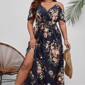 Shein VCAY floral cold shoulder dress